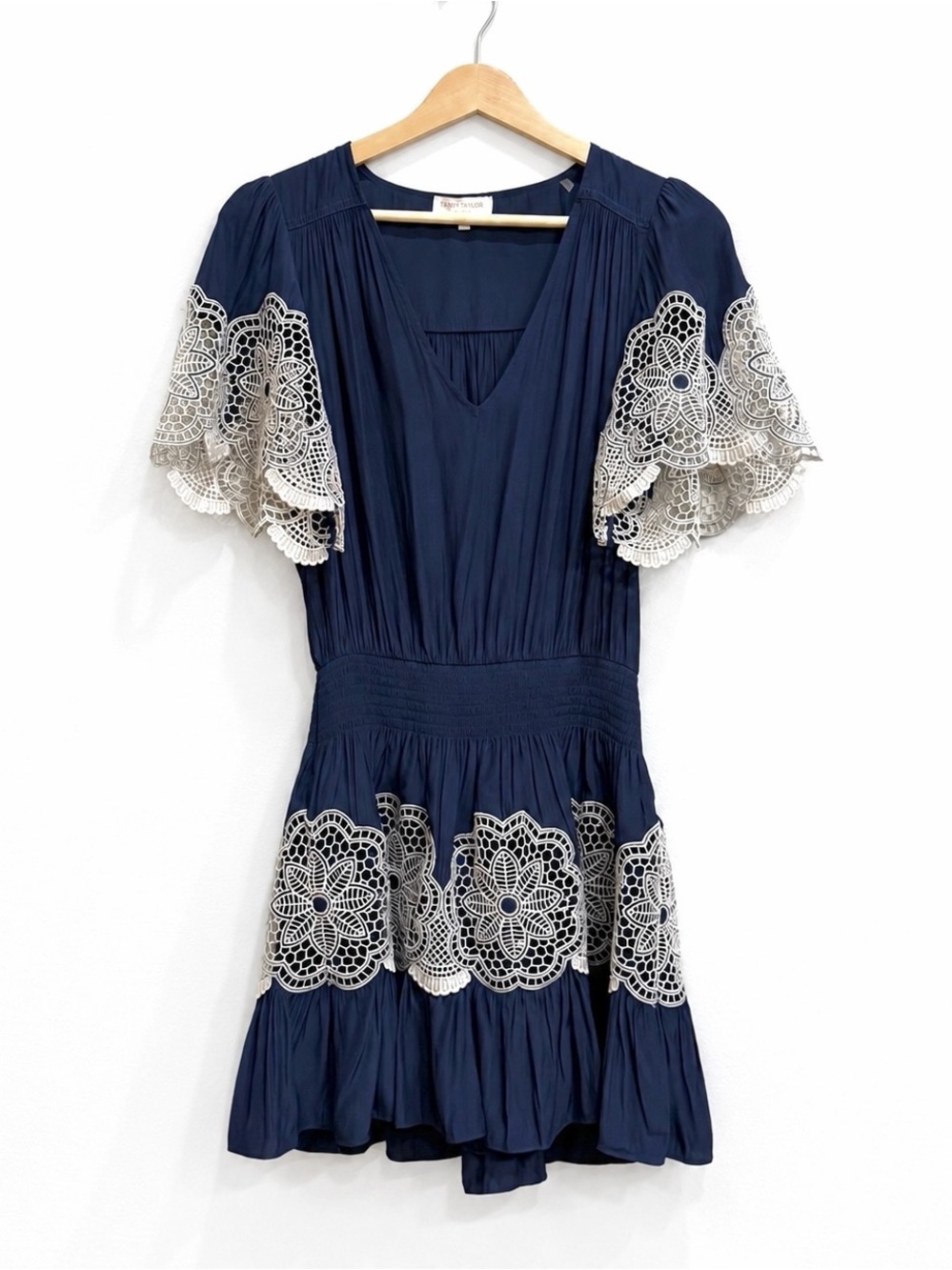 Ramy Brook Navy Blue Ivory Lace Mini Dress